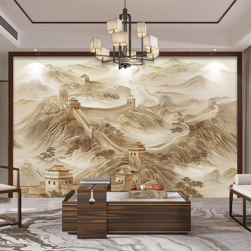 New Chinese-style Great Wall background fabric 2D three-dimensional mural TV background wall cloth o