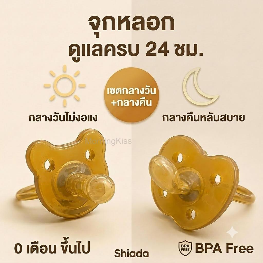 MorningKiss จุกนมหลอกซิลิโคน แพ็คคู่ 2 ชิ้น รุ่นกลางวัน-กลางคืน สำหรับทารกแรกเกิด นุ่มพิเศษ พร้อมกล่องเก็บและสายคล้อง ราคาถูก Shopee Lazada