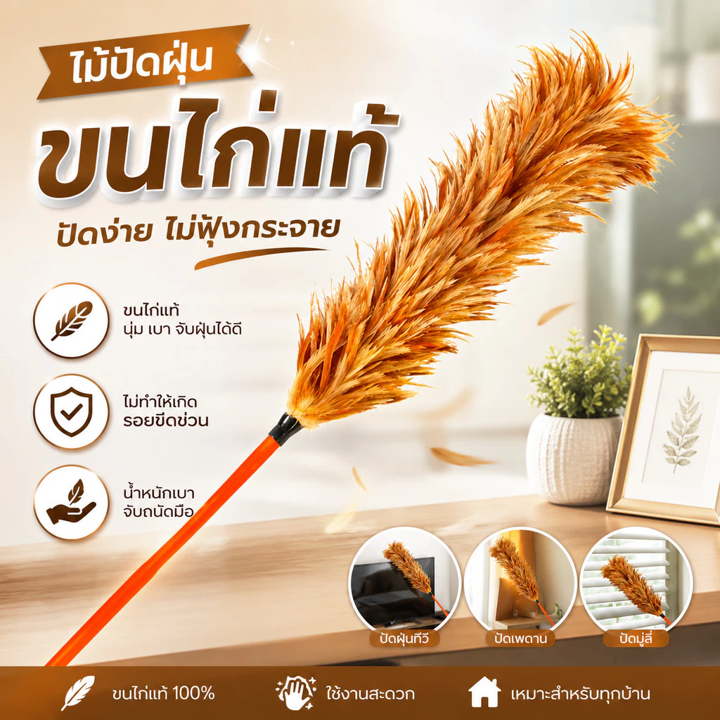 1 ชิ้น ไม้ปัดฝุ่น ขนไก่ ไม้ปัดฝุ่น ไม้ขนไก่ ไม้ปัดขนไก่ พร้อมส่ง