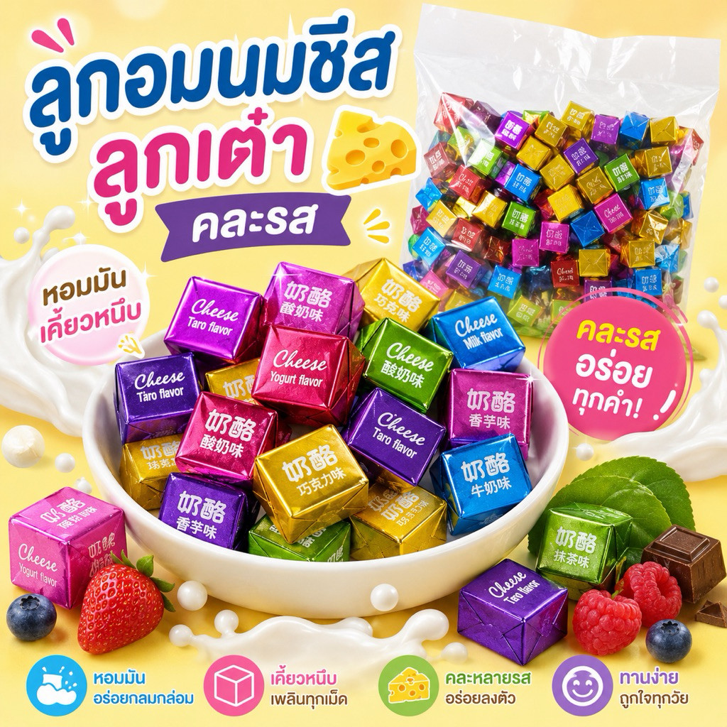 ลูกอมนมชีส ชีสลูกเต๋า คละรสชาติแสนอร่อย
