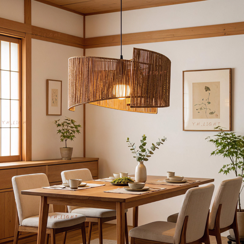 โคมไฟระย้า ไม้ไผ่สาน ญี่ปุ่น Wabi-Sabi วินเทจ LED นอร์ดิก สำหรับ ห้องชา ร้านอาหาร ห้องนอน ห้องนั่งเล่น คาเฟ่ ตกแต่ง