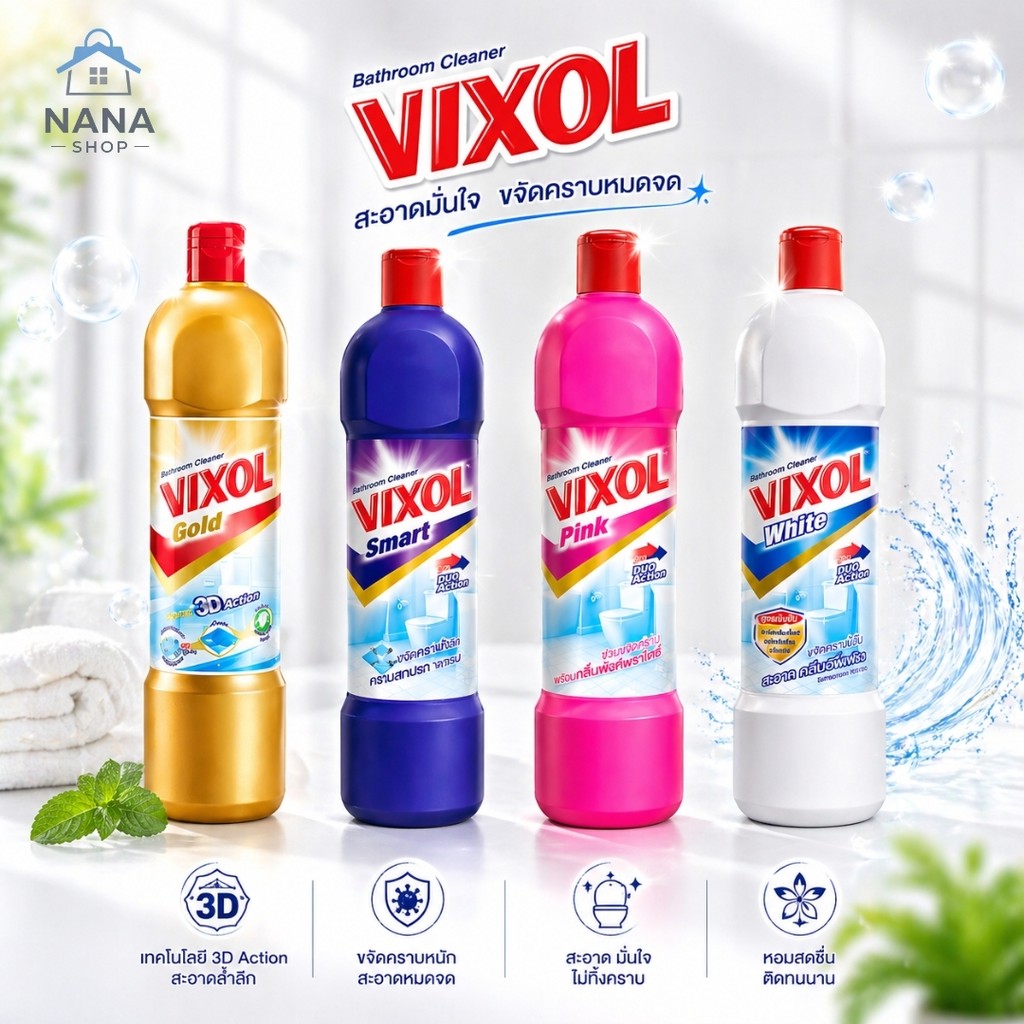 [ 3 ขวด ] VIXOL วิกซอล ผลิตภัณฑ์ล้างห้องน้ำ น้ำยาล้างห้องน้ำ 900 มล.x3ขวด