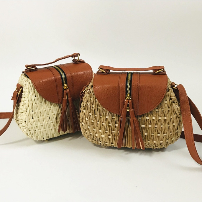 กระเป๋าสาน Zipper bag กระเป๋าแฟชั่นใช้งานง่าย สไตล์มินิมอล (A86)