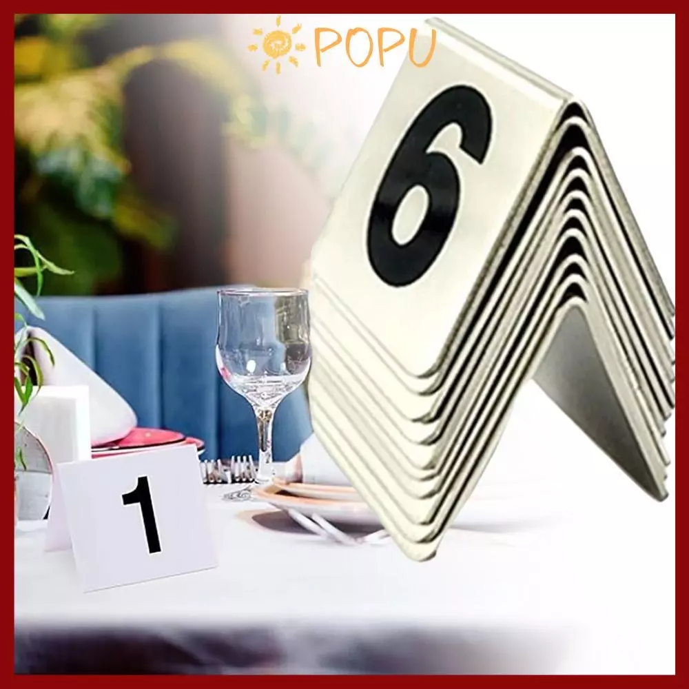 POPU ป้ายเลขโต๊ะสแตนเลส 10 ชิ้น/ชุด เลข 1-20 ทนทาน 2 ด้าน ใช้ซ้ําได้ เหมาะกับงานแต่ง งานเลี้ยงวันเกิด