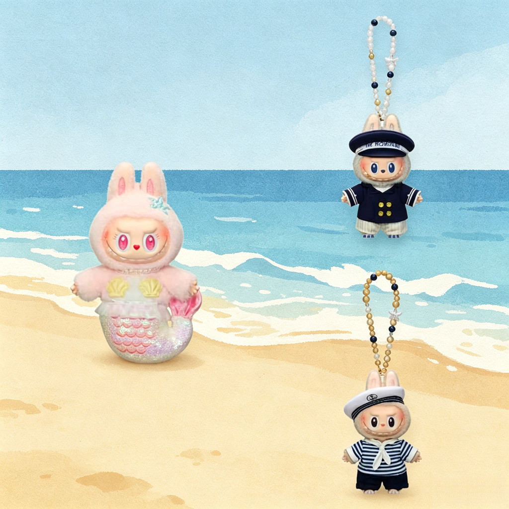 POPMART Flying LABUBU Series Mermaid Vinyl Plush ลิฟท์จี้ตุ๊กตาน่ารักอินเทรนด์เล่น Mystery Box ของขวัญ