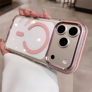 Silicon เคส iPhone 17 16 15 Pro Max แบบซิลิโคนกันกระแทก สำหรับมือถือ ใสมาก เหล็กแม่เหล็กหรู