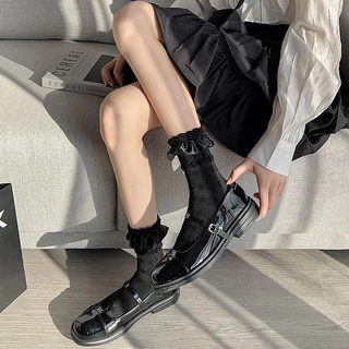 LoomLab 🎀พร้อมส่งในไทย🧦ถุงเท้าผู้หญิง jk จากญี่ปุ่น ถุงเท้าผู้หญิงสีทึบ หวานและน่ารัก สไตล์โลลิต้า วัสดุผ้าฝ้ายแท้