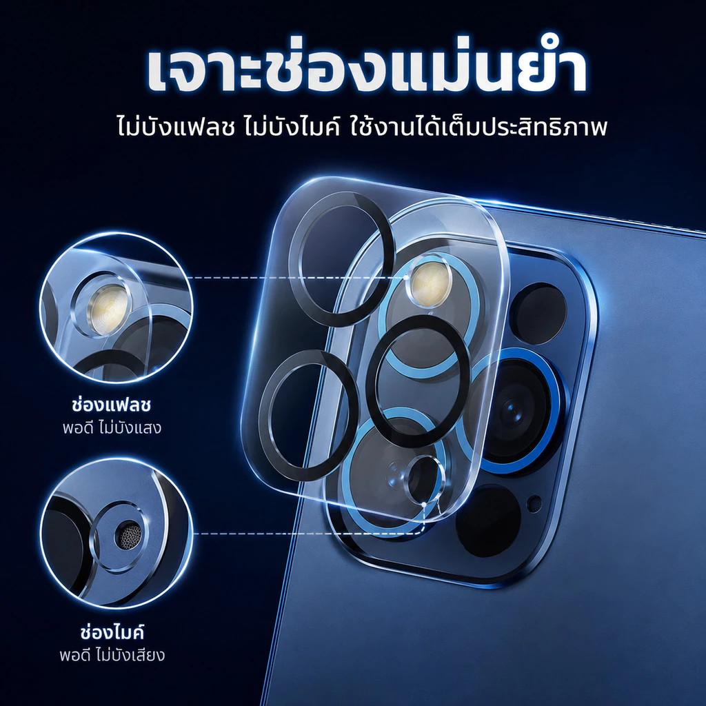 ฟิล์มกล้อง ขอบเลนส์สีดำ ใส ใช้สำหรับ iPhoneป้องกันเลนส์กล้อง17PRO 16PLUS 15promax 14/14promax 13 pro max/12 pro max/11 thumbnail 8