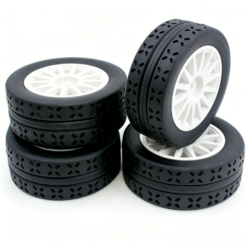 4pcs 70 มม.1/10 RC Rally Racing Street ยางและล้อพลาสติกแข็งสําหรับ 1/10 Scale บนแผนที่ Drift Touring รถ MJXRC 10304 TT01