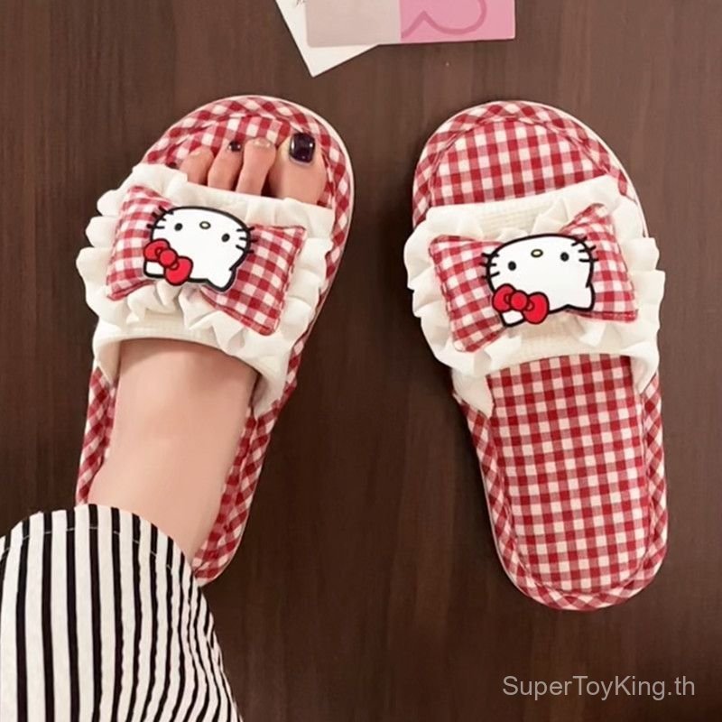 UFBS Casual สุภาพสตรีรองเท้าแตะ HelloKitty สไตล์ใหม่ Flip-Flops ผู้หญิงในครัวเรือน Anti-Slip แฟชั่นน่ารัก Furry รองเท้าแตะ Sw