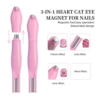 (ปากกาแม่เหล็ก หัวใจ ชมพู) แม่เหล็กดูดสีเจล แคทอาย ดึงสีเจลลูกแก้ว เจลตาแมว อุปกรณ์ทำเล็บ 3IN1