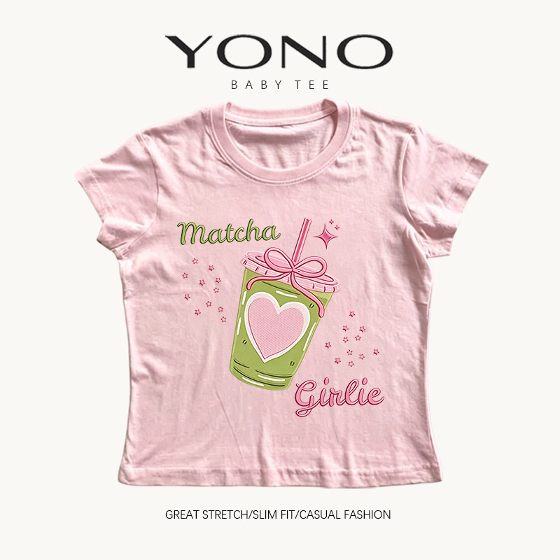 (พร้อมส่ง24ชม.) เสื้อ baby tee ลาย Matcha Girlie เสื้อยืดผู้หญิง y2k ทรงเข้ารูป ผ้ายืดนุ่ม สไตล์เกาหลีหวานๆ ใส่น่ารัก