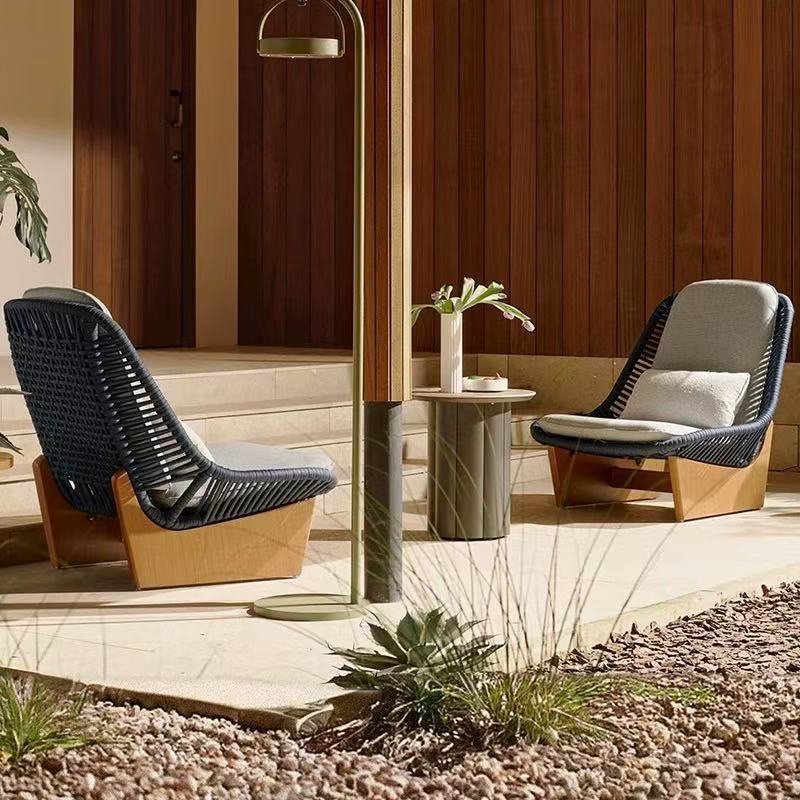 🍑  BUNISE P86 Luxury Outdoor Sofa Set Teak Wood & Rattan Designer Sofa for Villa Garden & Balcony Fr