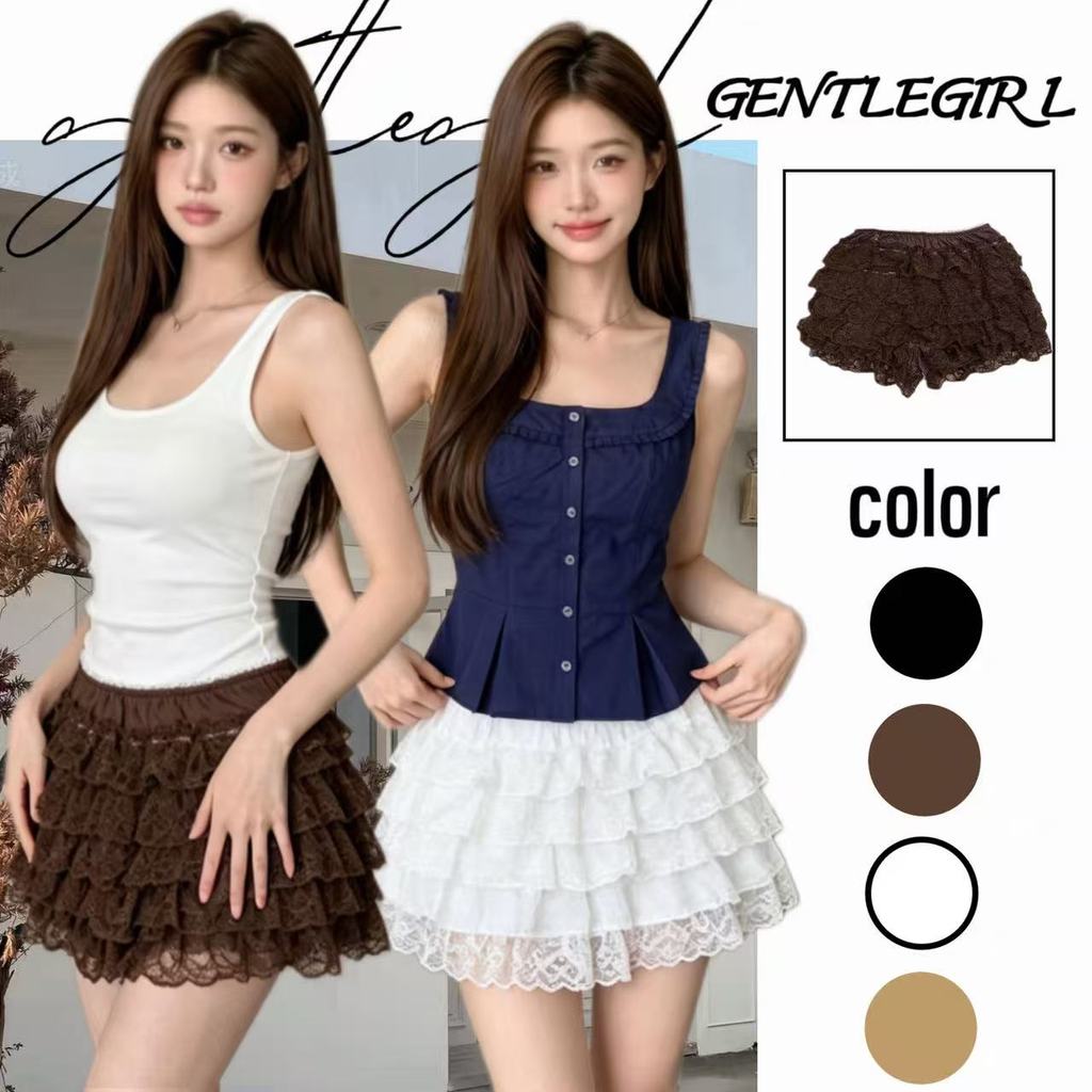 #GG🎀ดีไซน์ลูกไม้หวานๆ กระโปรงทรงเอไลน์พองๆ ยืดหยุ่นสูง กระโปรงซับในช่วยให้ดูผอมเพรียว