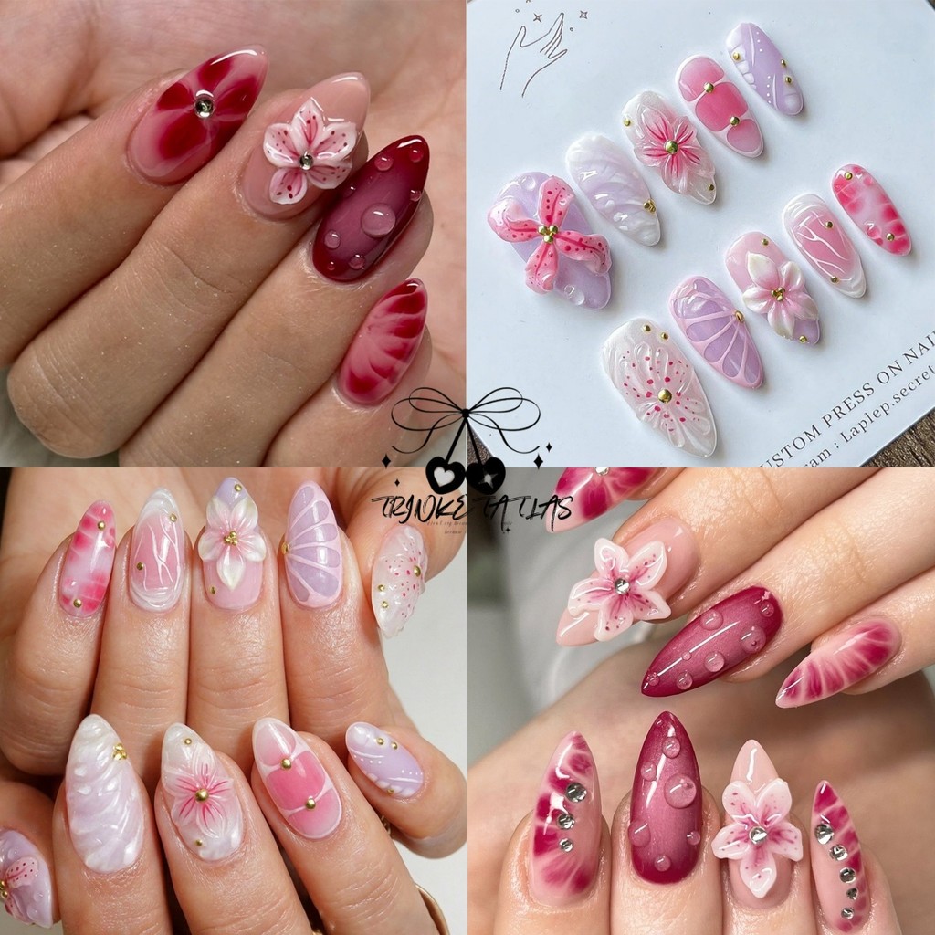 เล็บปลอม ลายปลาดาว ลายไข่มุก ลายดอกไม้ หลากสีสัน ทันสมัย สไตล์เกาหลี หวาน สไตล์น่ารัก จัดส่งรวดเร็วจากประเทศไทย