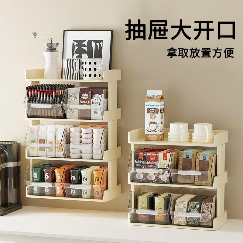 ถุงเก็บถุงชาสํานักงานชาห้องสก์ท็อปกาแฟแคปซูลชั้นเก็บบาร์ทันทีใสชั้นเก็บ