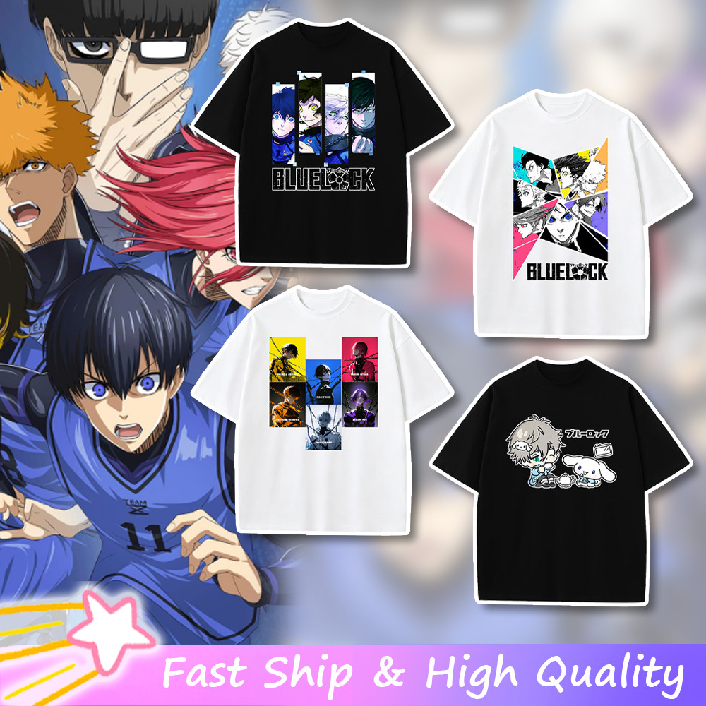 Anime Blue Lock Merch พิมพ์ผ้าฝ้ายเสื้อยืดสําหรับผู้ใหญ่ผู้ชาย Unisex Isagi Yoichi Bachira Meguru แขนสั้น Casual Streetwear