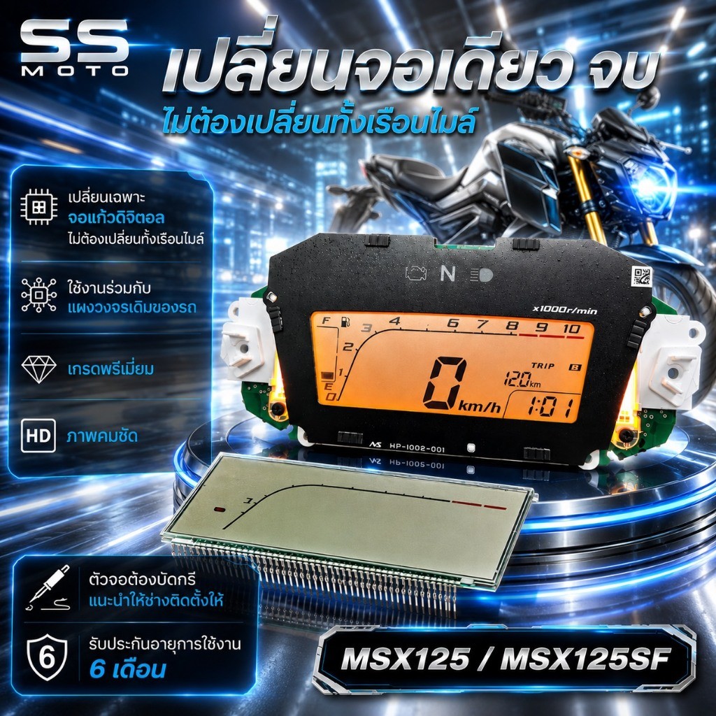 MSX125, MSX125SF- หน้าจอดิจิตอลแก้วแท้ วัดความเร็ว+แสดงผลแม่นยำ ระดับโปร
