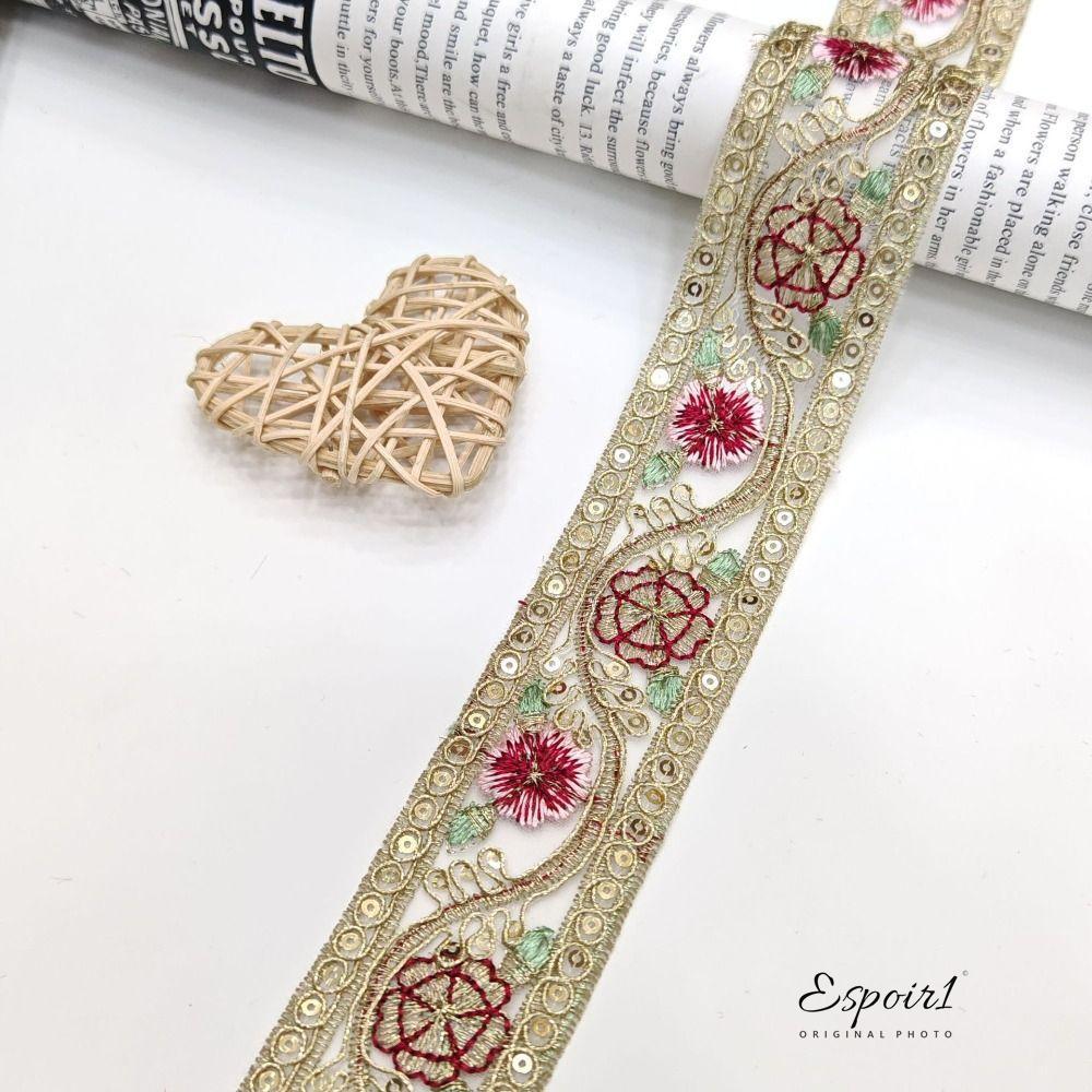 ผ้าลูกไม้.Trim 10 หลา ขนาด 4 ซม., ลายปักดอกไม้ขอบ.Trim ริบบิ้น, อัญมณีตกแต่งและติด applique สำหรับทำของขึ้นงานเองและการตกแต่งเสื้อผ้า