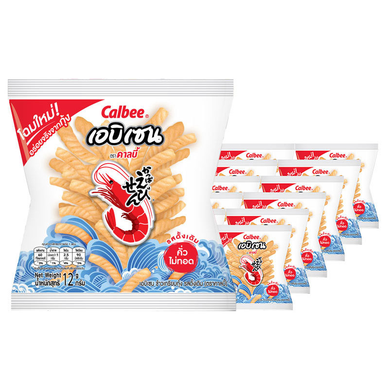 คาลบี้ ข้าวเกรียบกุ้ง รสดั้งเดิม 12 ก. X 12 (CALBEE Ebisen Prawn Cracker Original Flavor 12 g x 12) โปโลแมน POLOMAN