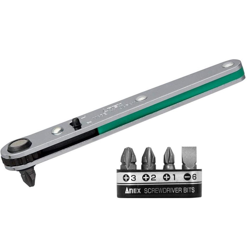 ANEX Ratchet Driver Set - Offset Head with 5 Bits / 9 Bits for Tight Spaces