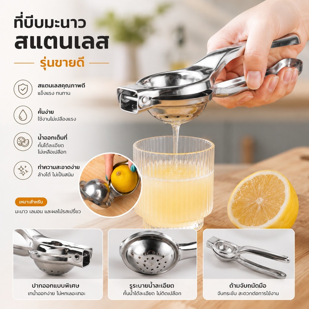 🍋 ที่คั้นมะนาวมือถือ สแตนเลส ใช้ง่าย เก็บง่าย สะดวก ทำความสะอาดเร็ว​ -🍹 S00166