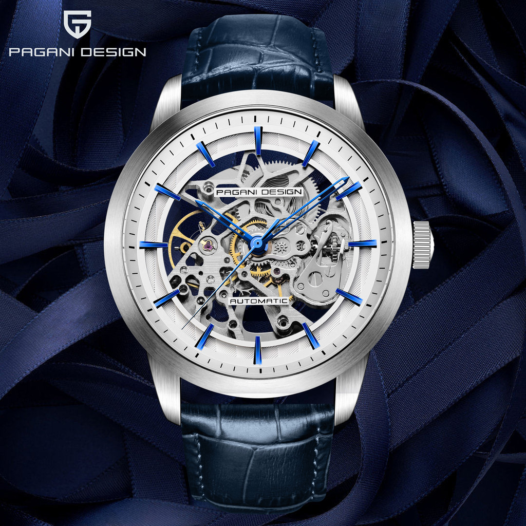 PAGANI DESIGN นาฬิกาผู้ชายหรูอัตโนมัติกลไกใหม่ สแตนเลส กันน้ำ สายหนังกีฬา รุ่น PD-1638