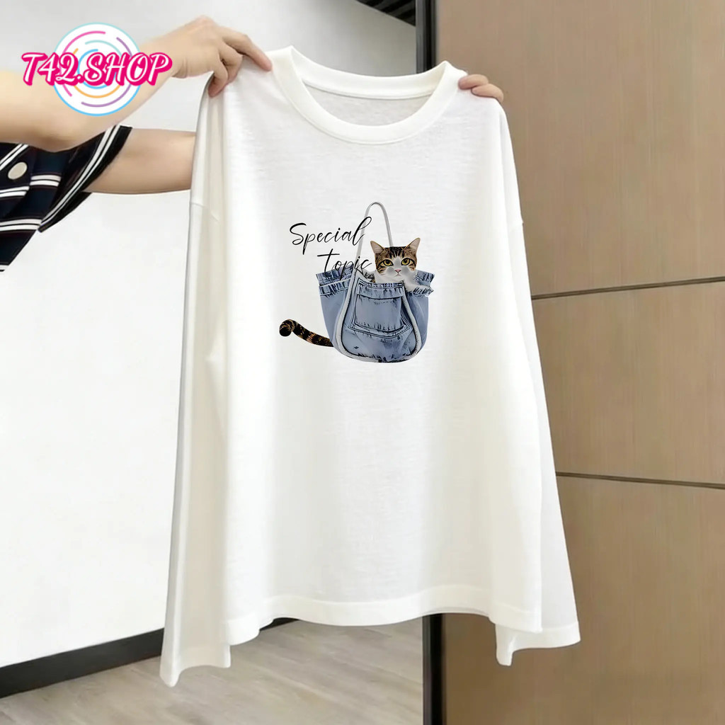 T42.SHOP🌸 เกาหลีสไตล์ เสื้อยืดแขนยาว ผ้านุ่มลื่น เบาสบาย ระบายอากาศดี เสื้อแขนยาวสีพื้น พิมพ์ลาย "Special topic"