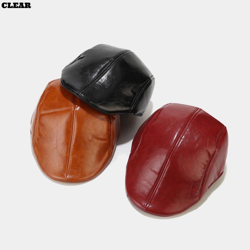 หมวกผู้ชาย,สีทึบหนัง PU แบนหมวก, Retro Keep Warm Newsboy หมวกฤดูใบไม้ผลิฤดูใบไม้ร่วง