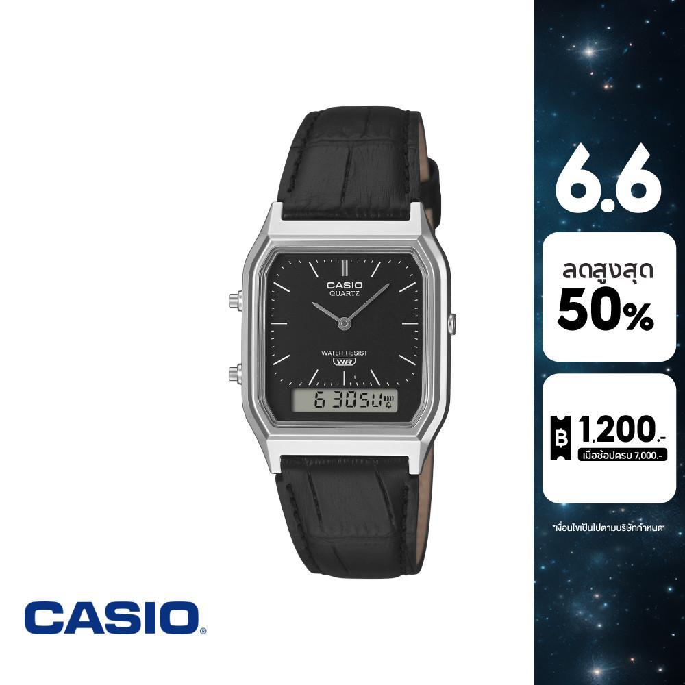 CASIO นาฬิกาข้อมือ CASIO รุ่น AQ-230EL-1ADF สายหนังแท้ สีดำ