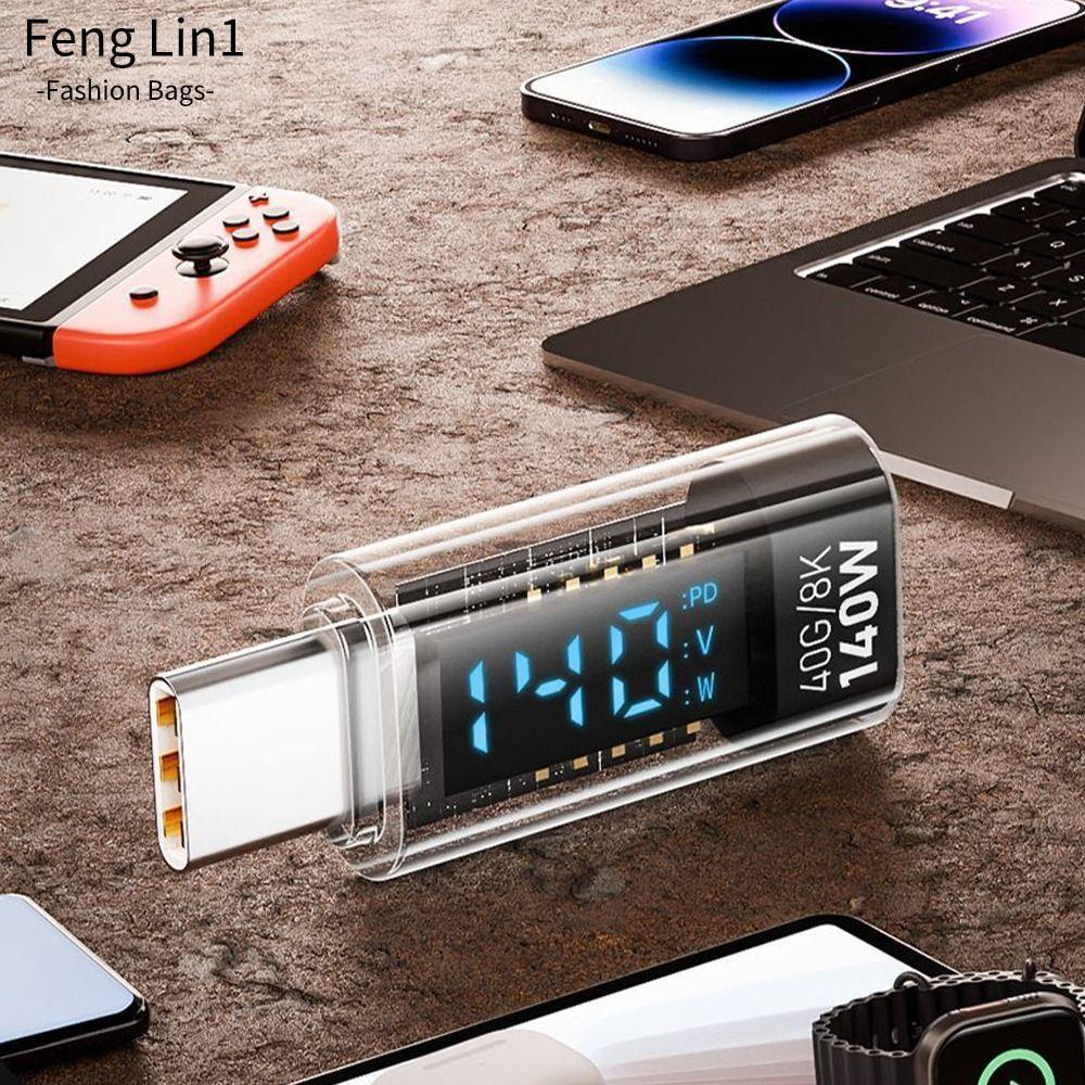 FLIN อะแดปเตอร์ USB-C, PD 140W 40Gbps สําหรับตัวแปลง iOS, จอแสดงผล LED ดิจิตอลคุณภาพสูงอลูมิเนียมสมาร์ทชิป Power Meter Tester แล็ปท็อป