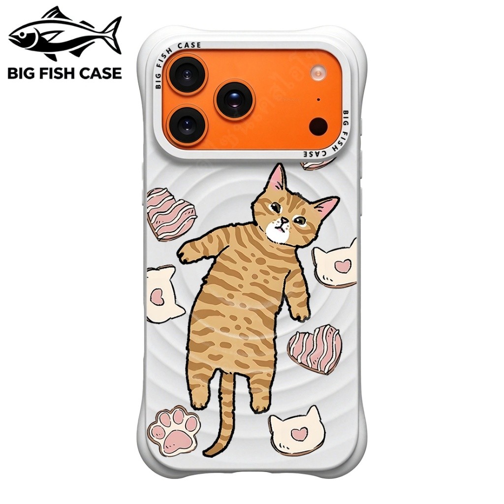 เคสไอโฟน ซิลิโคนสีขาว แม่เหล็ก ลายแมวส้มคุกกี้ มุมหนา กันกระแทก สำหรับ iPhone 17 16 15 14 13 12 11 Pro Max Plus