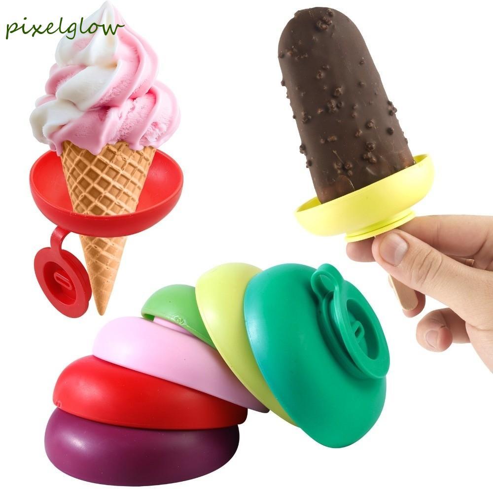 PIXELGLOW Anti-Drip Ice Cream Holder, Mess Free Silicone Ice Cream Protector, Food Grade Drip Proof 
