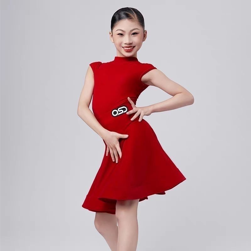 OSD Dance เครื่องแต่งกายเด็กเต้นรําละตินสาวมาตรฐานการแข่งขันเครื่องแต่งกายมาตรฐานยุโรป Matte กลับ V 