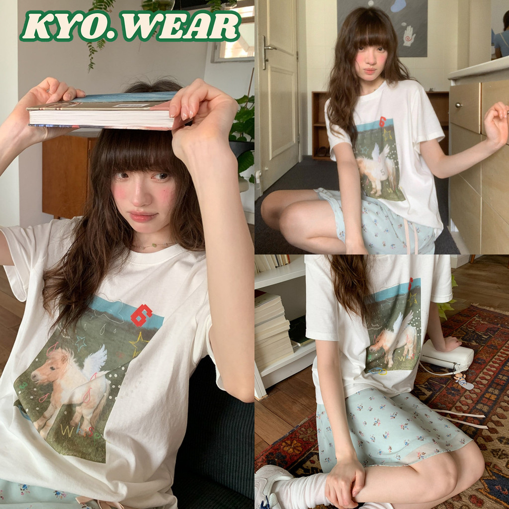 KYO ✨【ส่งจากไทย】สื้อยืด oversize เสื้อแฟชั่น เกาหลี สตรีท ใส่สบาย โคตรนุ่ม ผ้าคอตตอน100% ลาย "MEIKENA"
