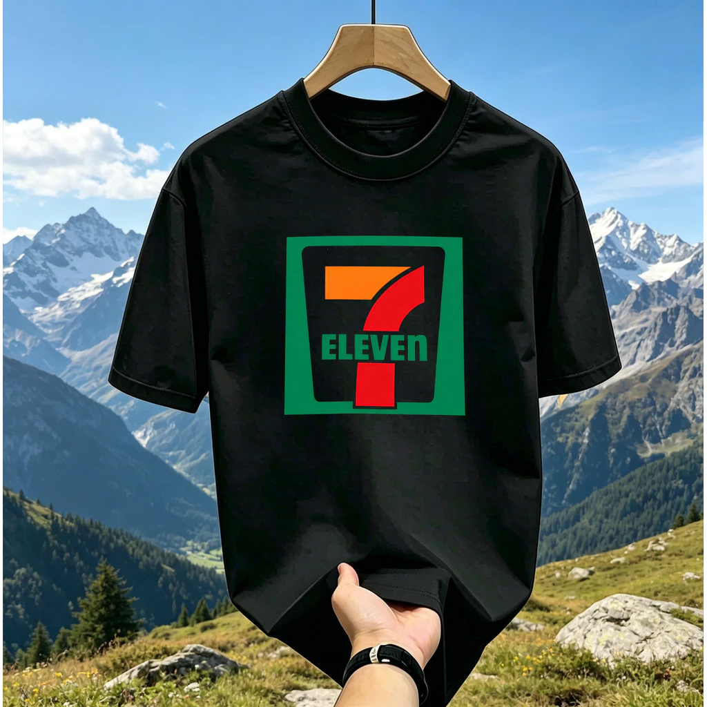 (จัดส่งภายใน 24 ชั่วโมง) เสื้อแขนสั้นพิมพ์ลายป้ายร้านสะดวกซื้อ 7-ELEVEN สไตล์เรโทรอเมริกัน เสื้อคู่รักคอกลมแขนสั้น