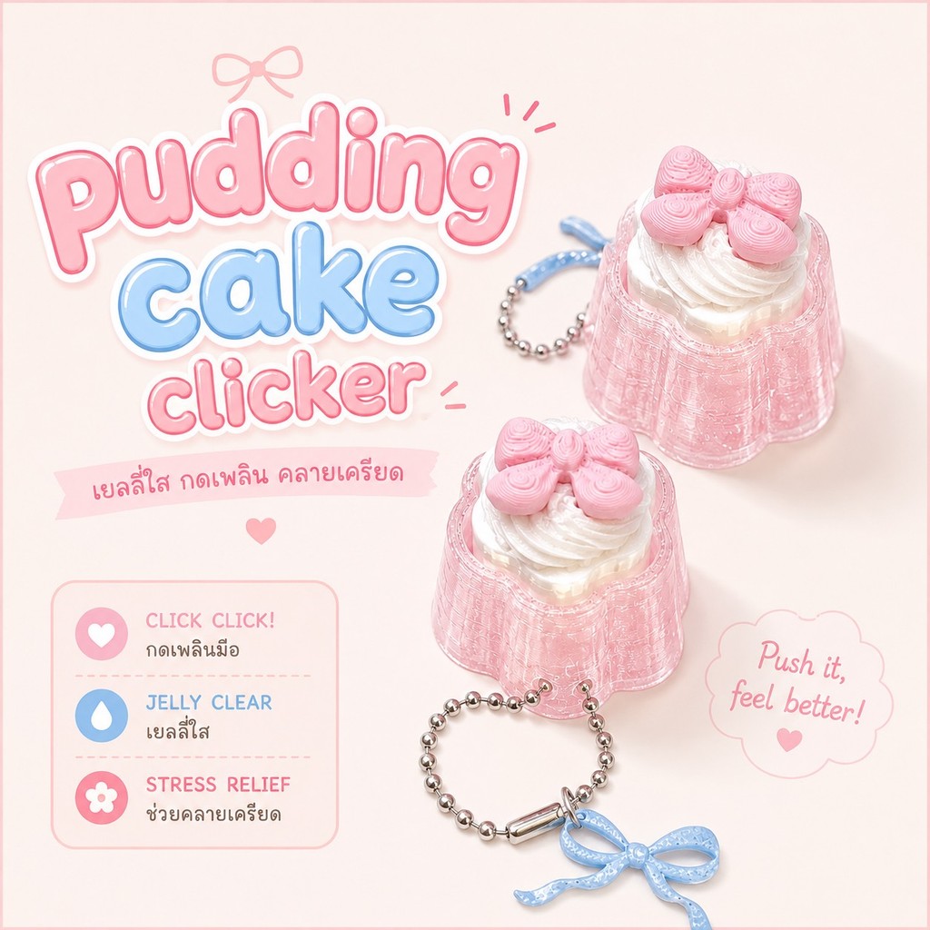 พวงกุญเเจ Pudding clover keychain พวงกุญเเจคลิก keycap คลายเครียด ของเล่น สายคล้องน่ารัก ck11