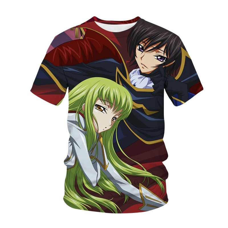 Streetwear รหัส Geass อะนิเมะ 3D พิมพ์ Quick-D แห้ง Casual Unisex Harajuku Hip Hop ลูกเรือคอสั้นแขนสั้นเสื้อยืดแฟชั่นด้านบน