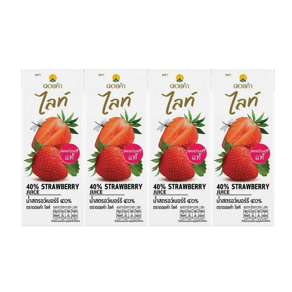 ดอยคำ ไลท์น้ำสตรอว์เบอร์รี่40% Doi Kham Lite Strawberry Juice 200ml. Pack4