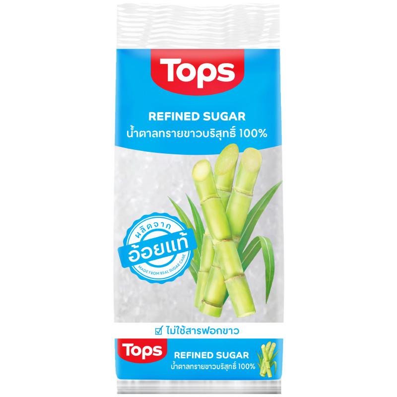 ท็อปส์น้ำตาลทรายขาวบริสุทธิ์ 1กก. Tops Brand Refined Sugar 1kg. [หมายเลขบาร์โค้ด 8853474057498 ]