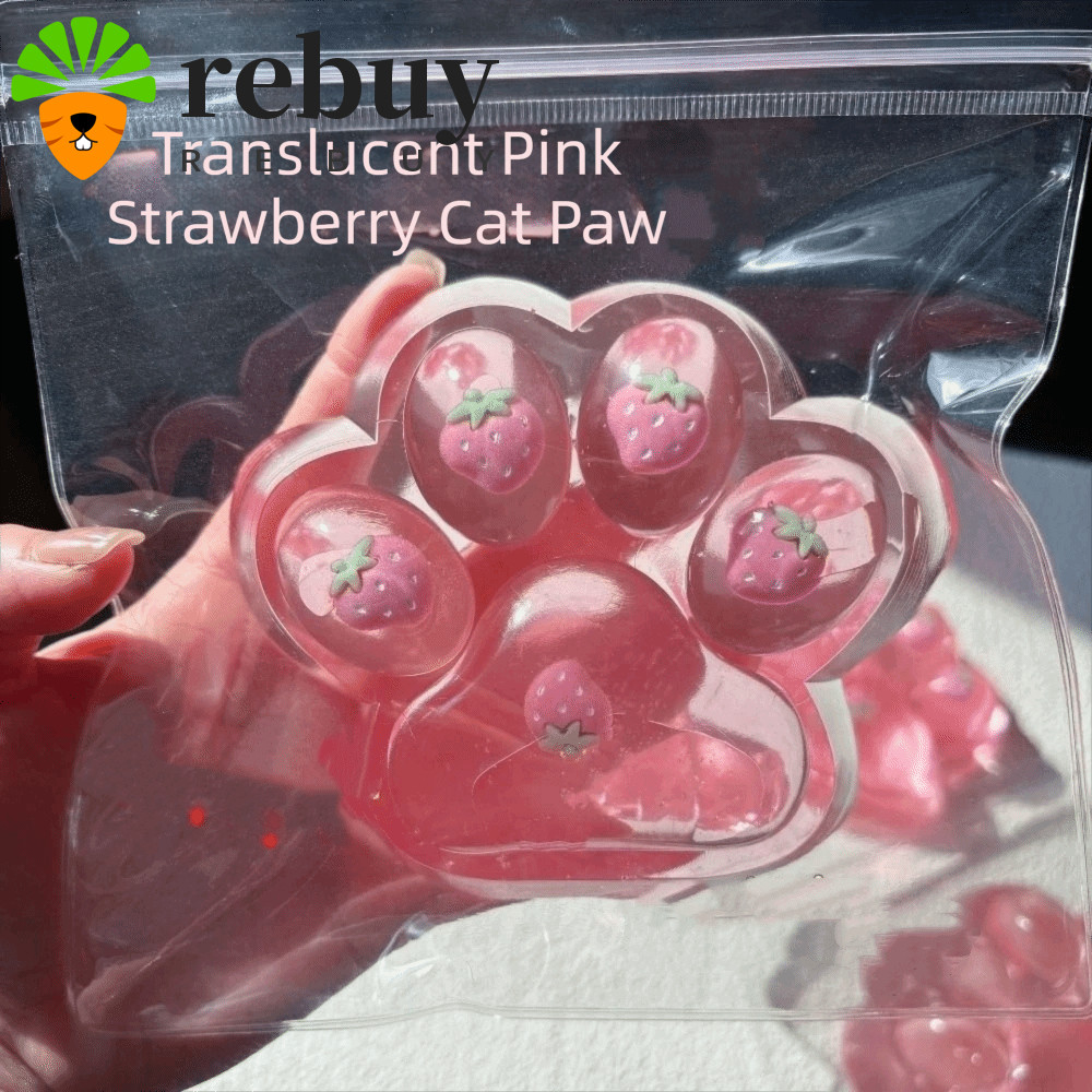 REBUY Cat Paw Squeeze ของเล่น,ขนาดใหญ่พิเศษช้า Rebound Strawberry Cat Paw Fidget ของเล่น, ตลก TPR นวด 3D Cat Paw Pinch ของเล่นปฏิบัติ Jokes