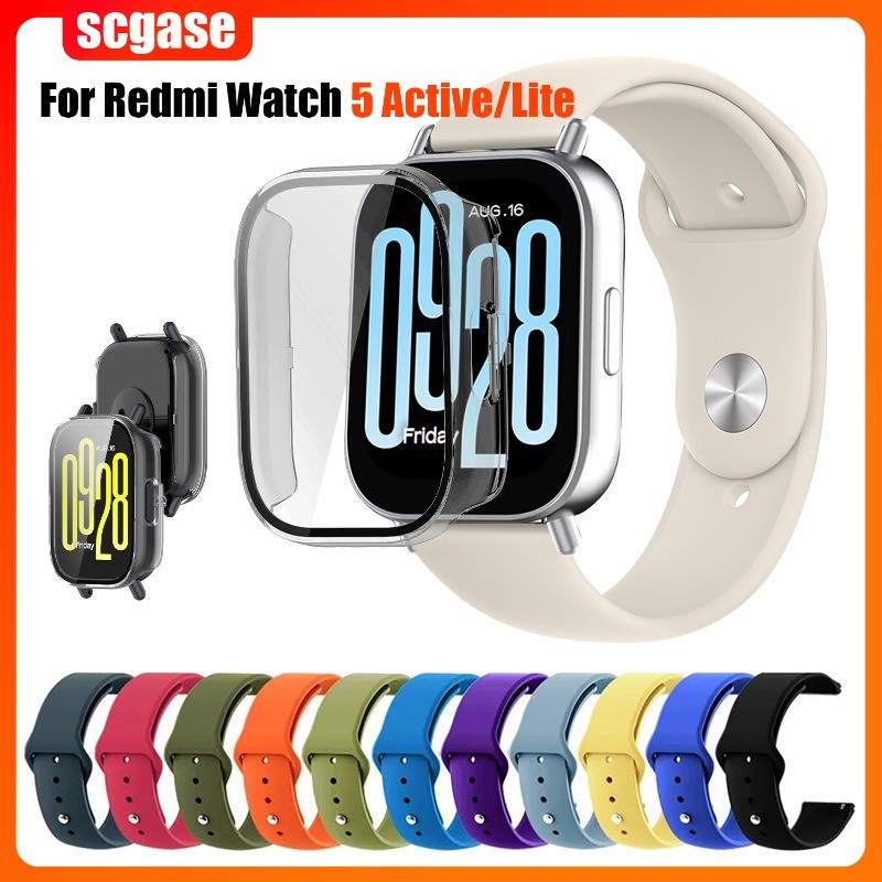 Hard PC ป้องกันหน้าจอ + สายรัดสําหรับ Redmi Watch 5 Active/5 Lite band ฝาครอบป้องกันและสายรัดข้อมือซิลิโคนสําหรับ Redmi Watch 5 Lite กรณี
