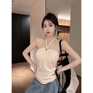 Vogue🌟พร้อมส่ง🌟 เสื้อคล้องคอแบบผูก เปิดหลังผ้ายืดตามตัวใส่สบาย มีฟองน้ำในตัว (FY6219)