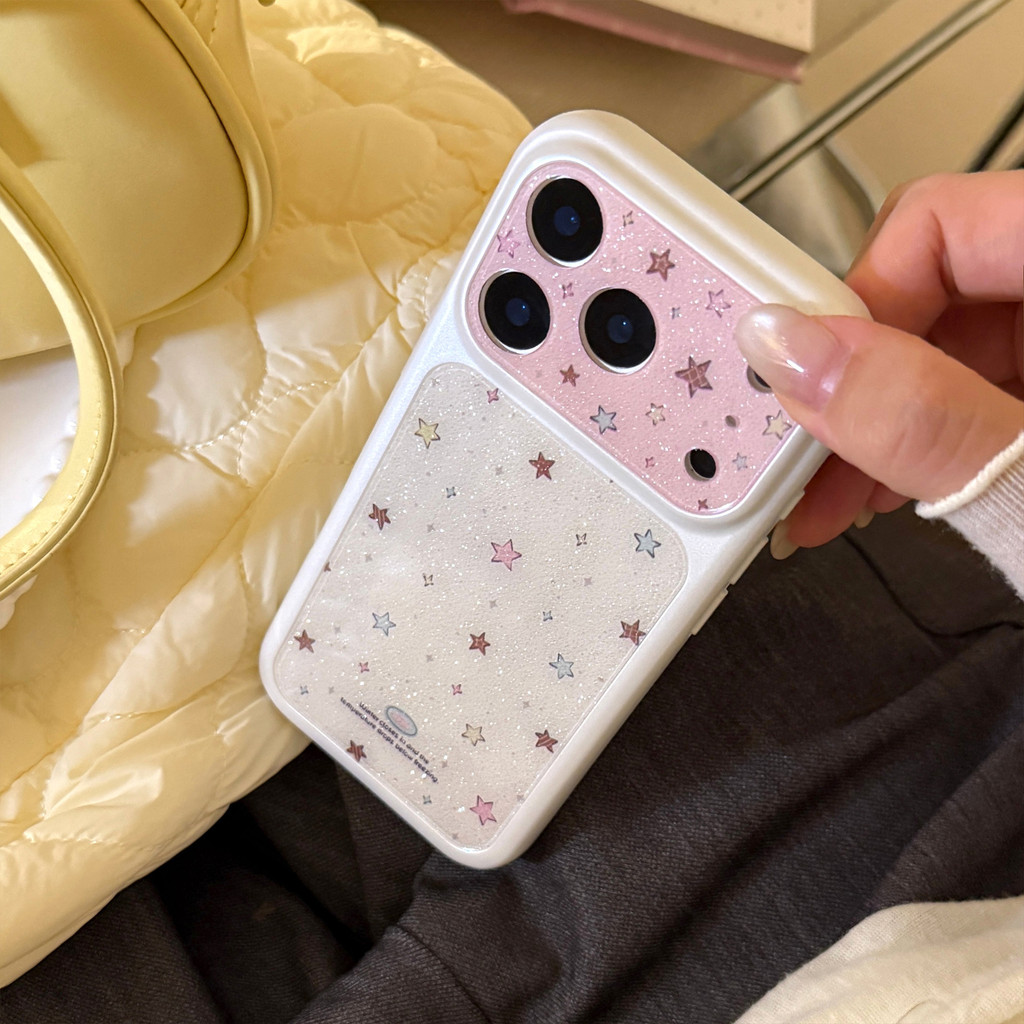 Rainbow Candy Fine Glitter เคสโทรศัพท์สําหรับ iPhone 17 Pro Max 17 15 16 น่ารักเกาหลี Star Big Window Hard Anti Fall