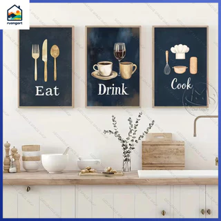 ชุดภาพวาดห้องครัว 3 ชิ้น Eat Drink Love Bless The Food พร้อมกรอบ ของตกแต่งห้องทานข้าว สไตล์วินเทจ