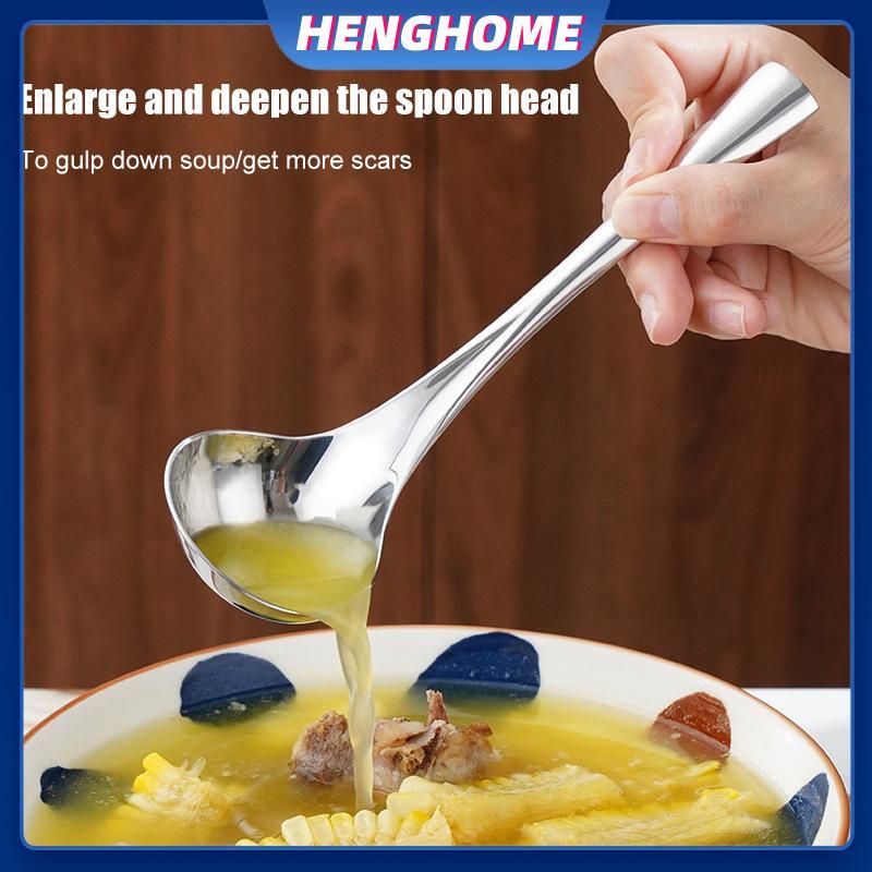 HENGHOME ช้อนสแตนเลส Thien หัวใหญ่ด้ามยาวช้อนซุปสําหรับหม้อร้อน Scoops กระชอนบ้านครัวทําอาหารบนโต๊ะอาหาร HENGHOME
