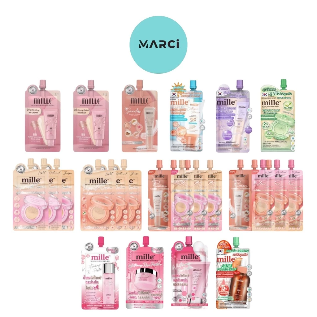 [แบบซอง] Mille BB Cream/Snail Primer/กันแดด/Cushion/Duo Primer/Mille Blur Lasting/Green Base/น้ำตบ/เจลครีม/เจลโฟม