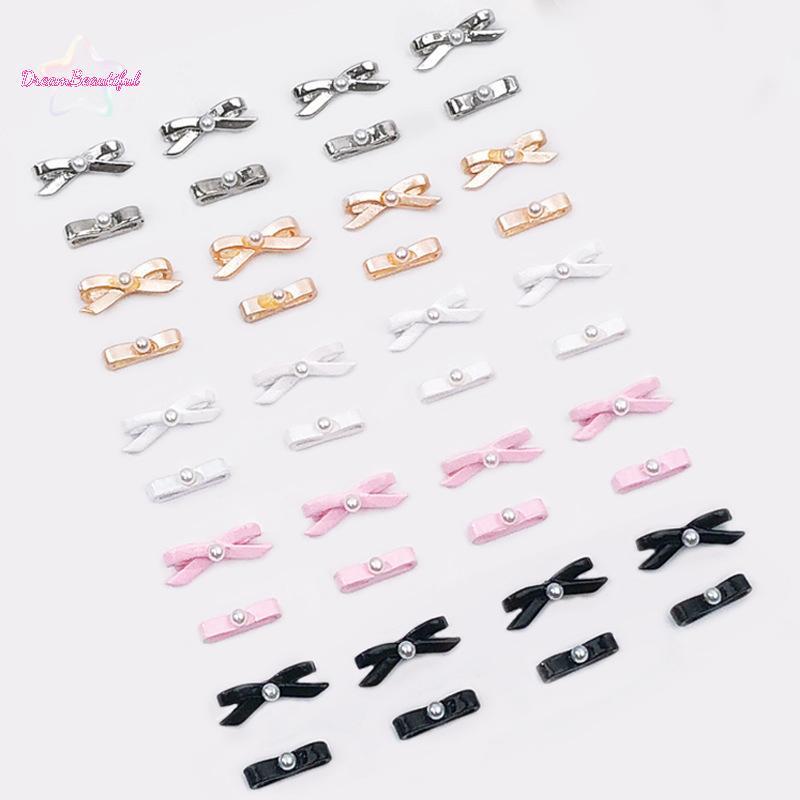 <DBFl-t> 10 ชิ้นโลหะผสมบัลเล่ต์โบว์ตกแต่งเล็บฝรั่งเศสสีชมพูสีขาว Bow Tie เล็บ Charms Rhinestone DIY กดบนเล็บ Accessorie ใหม่