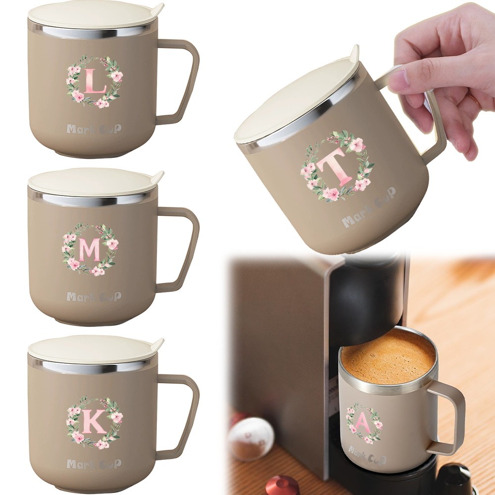 แก้วสแตนเลส 304 ความจุ   400 มล แก้วเก็บความร้อน / แก้วกาแฟเย็น แก้วนม แก้วเก็บความร้อนสูญญา B wreath series
