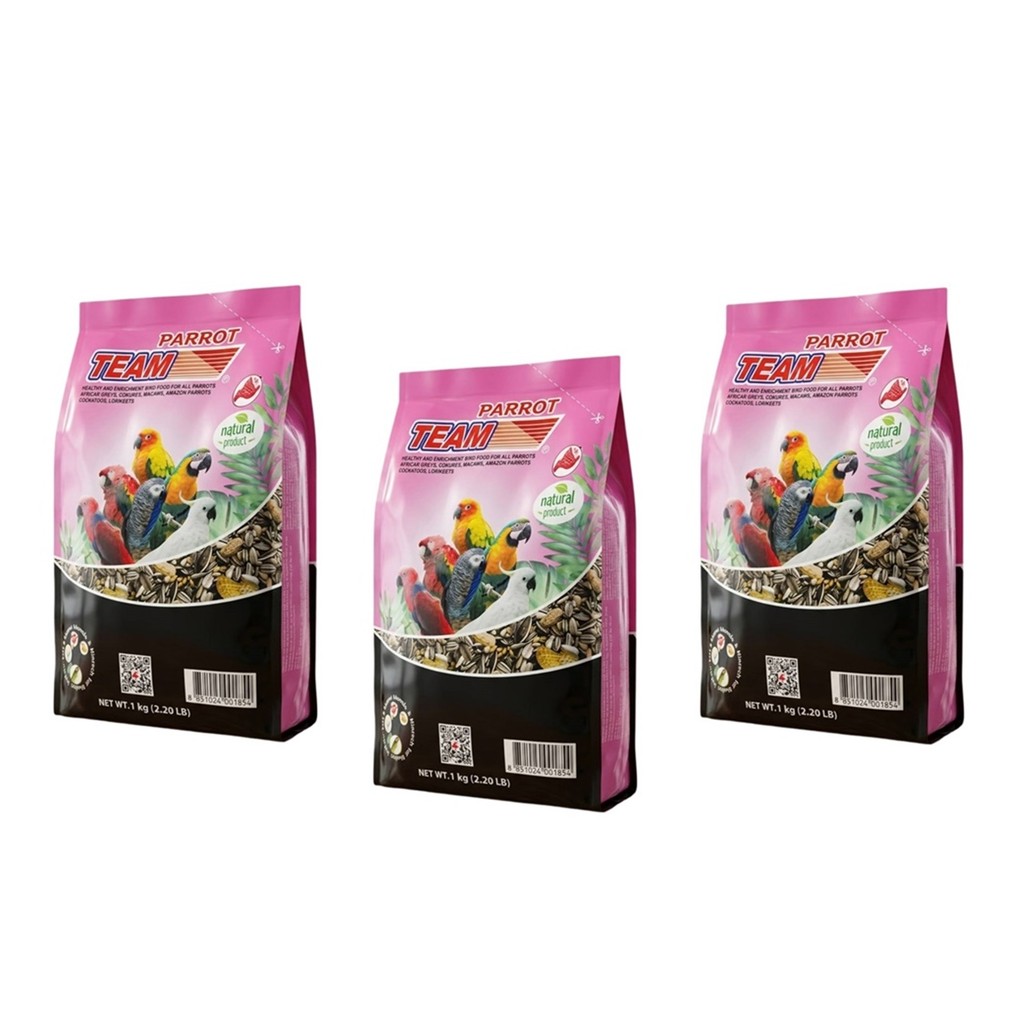 3 ถุง เมล็ดธัญพืชรวม TEAM Parrot แพรอท สำหรับตระกูลนกแก้วขนาดกลาง-ใหญ่ 1 Kg.